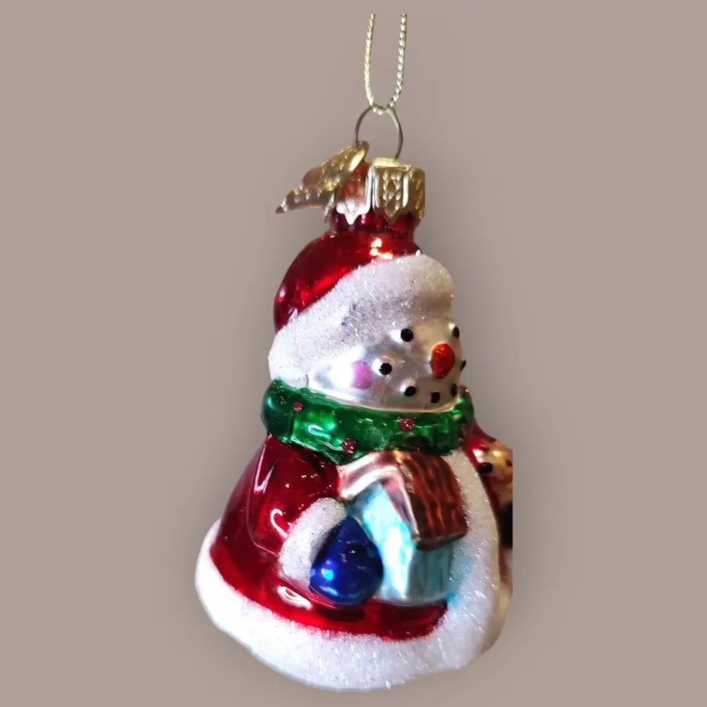 Santa Snowman Bird House Christmas Dove Blown Glass Ornament Thomas Pacconi 2002